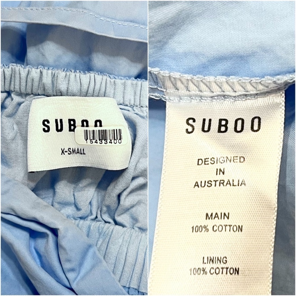 Suboo Blue Cotton Smocked Bodice Sleeveless Back Cutout Drop Waist Midi Dress Xs — image 6 of 8